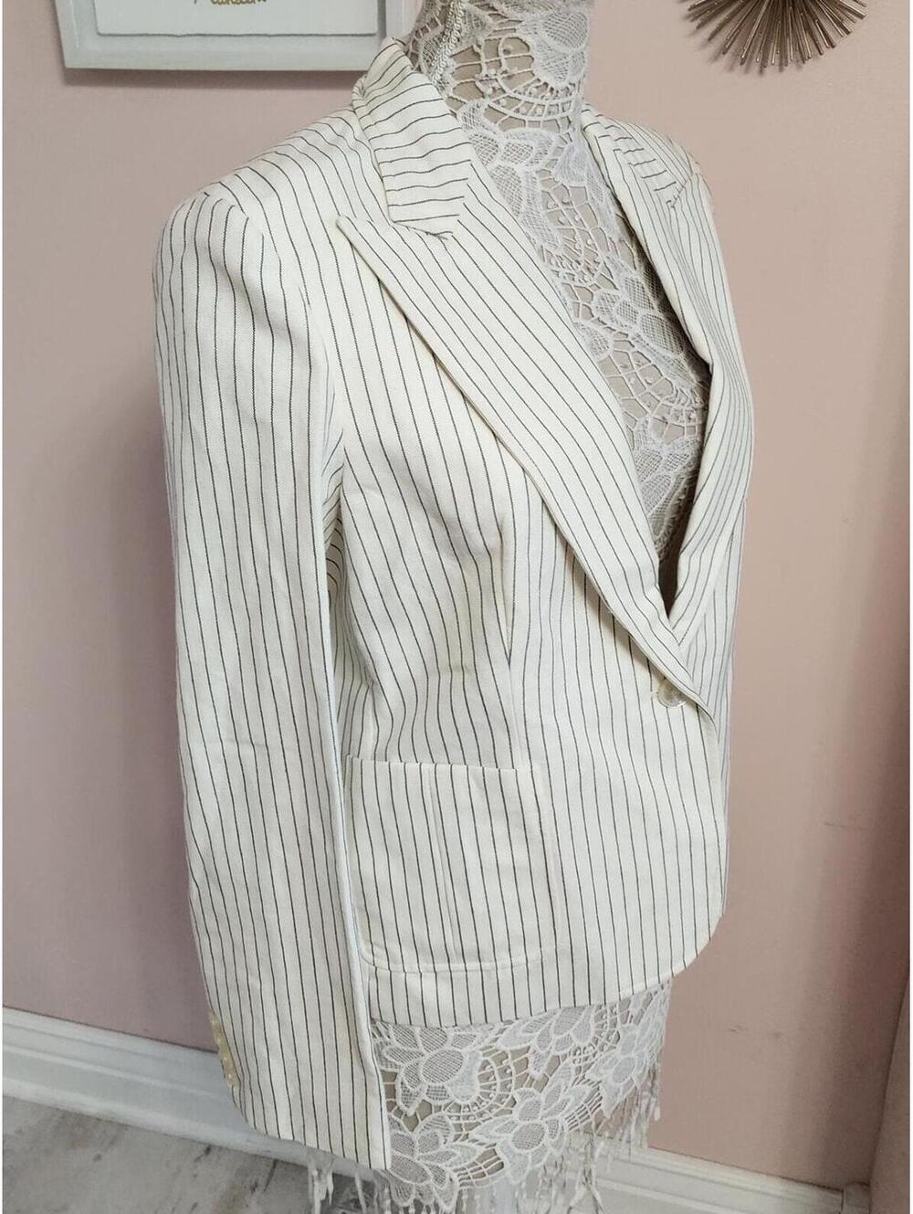 NWT Lauren Ralph Lauren Pinstripe Blazer Pearl Black Jacket Size 16